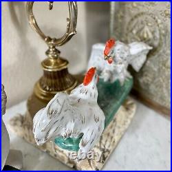 Vintage MCM Mid Century Modern Roosters Porcelain Statue Antique