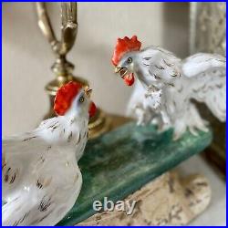 Vintage MCM Mid Century Modern Roosters Porcelain Statue Antique