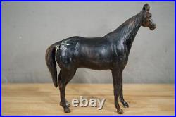 Vintage MCM Mid Century Modern Set Brown Leather Horses Figurines 12 by 12