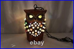 Vintage MCM Mid Century Owl Swag Light Jeweled 2 Sided Glass Gloweing
