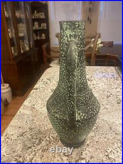 Vintage MCM Mid Century Texured Green Spain Double Handle Vase LOOK