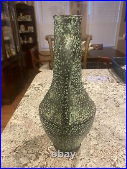 Vintage MCM Mid Century Texured Green Spain Double Handle Vase LOOK