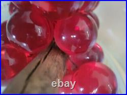Vintage MCM Red Lucite Grapes 18 Driftwood Branch Mid Century Modern 60s