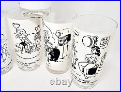 Vintage MCM Set of 8 Starlyte Risque Comic Naughty Glasses Tumblers