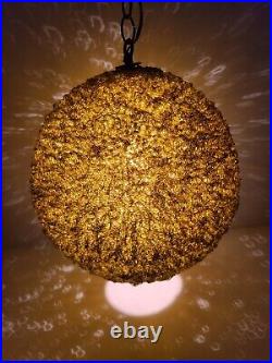 Vintage MCM Spaghetti Hanging Swag Lamp Light Spun Plastic Acrylic Olive Gold