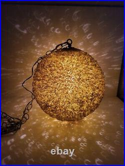 Vintage MCM Spaghetti Hanging Swag Lamp Light Spun Plastic Acrylic Olive Gold