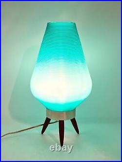 Vintage MCM Turquoise/ Blue Beehive Table Lamp Tripod Base 60's Atomic- Tested