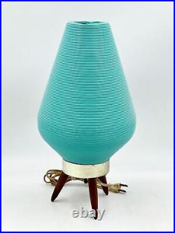 Vintage MCM Turquoise/ Blue Beehive Table Lamp Tripod Base 60's Atomic- Tested