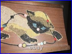 Vintage MID CENTURY GRAVEL ART PEBBLE WALL HANGING MCM CAT