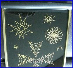 Vintage MID CENTURY MODERN Atomic Starburst Tray Lucite Metal Gold Black Retro
