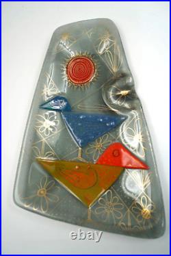 Vintage MID CENTURY MODERN Higgins Signed Bird Ashtray ART GLASS