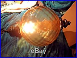 Vintage MID Century 38 Amber Glass Swag Hanging Lamp-big- Retro-vgc