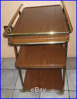 Vintage MID Century Retro 3 Tier Metal Brown Costco Expandable Serving/ Bar Cart