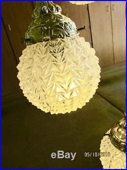 Vintage MID Century Retro 3 Tiered Cut Glass Look Globes Hanging Swag Light