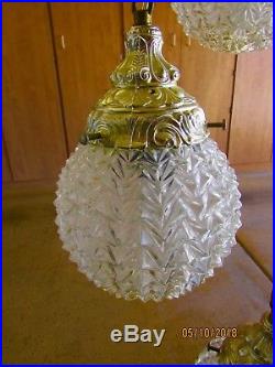 Vintage MID Century Retro 3 Tiered Cut Glass Look Globes Hanging Swag Light