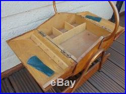 Vintage MID Century Retro French Wooden Floor Standing Sewing Craft Storage Box