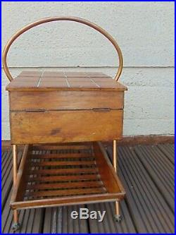 Vintage MID Century Retro French Wooden Floor Standing Sewing Craft Storage Box