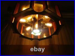 Vintage MId Century Mod Brass Tone 3-Way 7 Light Hanging Swag Glass Lamp 1970's