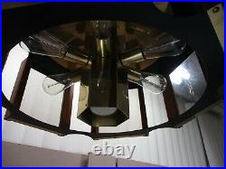 Vintage MId Century Mod Brass Tone 3-Way 7 Light Hanging Swag Glass Lamp 1970's