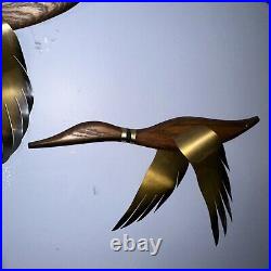 Vintage Masketeers Wood Brass Flying Geese Duck Set Of 3 Wall Art Decor MCM