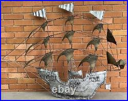 Vintage Metal Spanish Pirate Ship Boat Wall Hanging Mid Century Modern Mexico