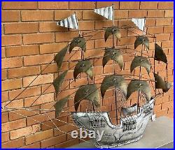 Vintage Metal Spanish Pirate Ship Boat Wall Hanging Mid Century Modern Mexico
