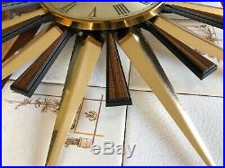 Vintage Metamec Sunburst Clock Retro 70s Gold Teak Effect Rays Wall Mid Century