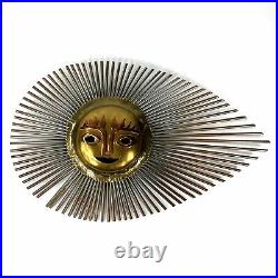 Vintage Mexican Brutalist Style Brass Copper Sun Face Wall Hanging