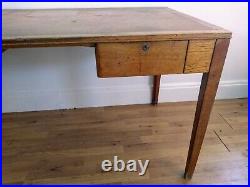 Vintage Mid Century 1950s MOD Solid Oak Desk with Faux Leather Top