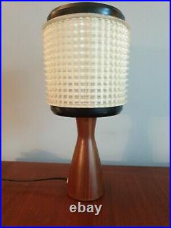 Vintage Mid Century 50s 60s 70s Teak Lamp Base + Perspex Plastic Shade