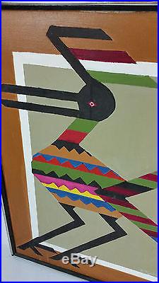 Vintage Mid Century Artwork Art Painting Bird Modern Atomic Signed Retro 70s
