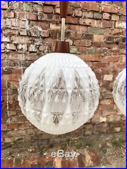 Vintage Mid Century Atomic Teak Brass Pendant Opaline Globe Ceiling Light Retro