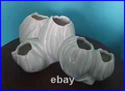Vintage Mid Century BLUE CORAL Ceramic Vase Planter Bowl 5 OPENINGS NICE RARE