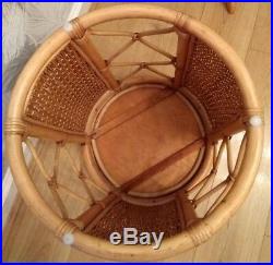 Vintage Mid Century Bamboo Cane Wicker Rattan Side Table Plant Stand Boho Retro