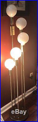 Vintage Mid Century Brass White Globe 5 Lamp Floor Light 3 Way Deco Modern RETRO