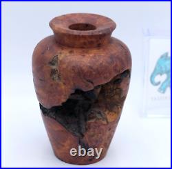 Vintage Mid Century Burl Wood Turned Vase / Bowl Sculpture MCM Signed AC