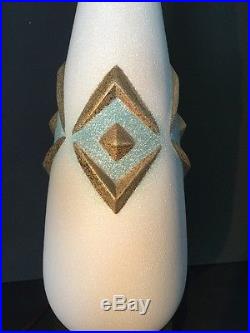Vintage Mid Century Ceramic Gold Turquoise Pottery Lamp Funky Retro