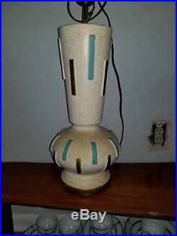 Vintage Mid Century Ceramic Gold Turquoise Pottery Lamp Retro Davis Lamp