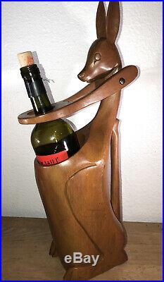 Vintage Mid-Century Danish Modern Wood Kangaroo Wine Bottle Holder