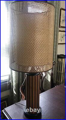 Vintage Mid Century Danish Retro Gruvwood Table Lamp fiberglass wicker shade