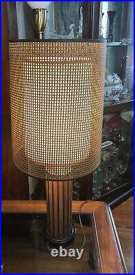 Vintage Mid Century Danish Retro Gruvwood Table Lamp fiberglass wicker shade