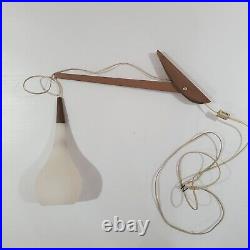 Vintage Mid Century Danish Teak And Opaline Swing Arm Pendant Lamp