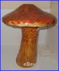 Vintage-Mid-Century-Drip-Glaze-Cut-Outs-Mushroom-Lamp-Orange-Brown-Gold-Retro