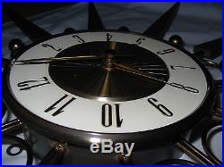 Vintage Mid Century Elgin Atomic Clock Starburst Sunburst Teak Eames Era Retro