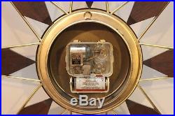Vintage Mid Century Elgin MCM Retro Starburst Atomic Clock Wood Brass Metal Star