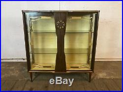 Vintage Mid Century Glass Drinks Display Cabinet with Dansette Legs Cocktail