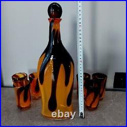 Vintage Mid-Century Glass Set Decanter Bottle with 6 glasses Space Age Set