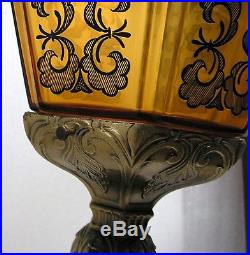 Vintage Mid Century Gothic Amber Hanging Swag Lamp Large 6 Sided Retro (K)