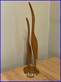 Vintage Mid Century Heron Cranes Egret Stylized Teak Wood Figurine Sculpture #2