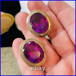 Vintage Mid Century Huge 20+ Carats Each Alexandrite Sterling Silver Cufflinks